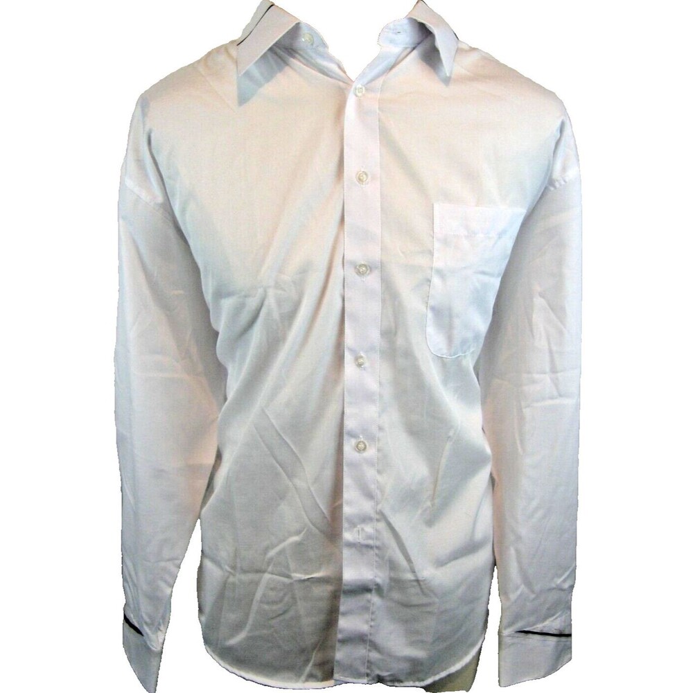 Mens George Martin  LS Dress Shirt White w Black Piping on Collar & Cuffs sz XL